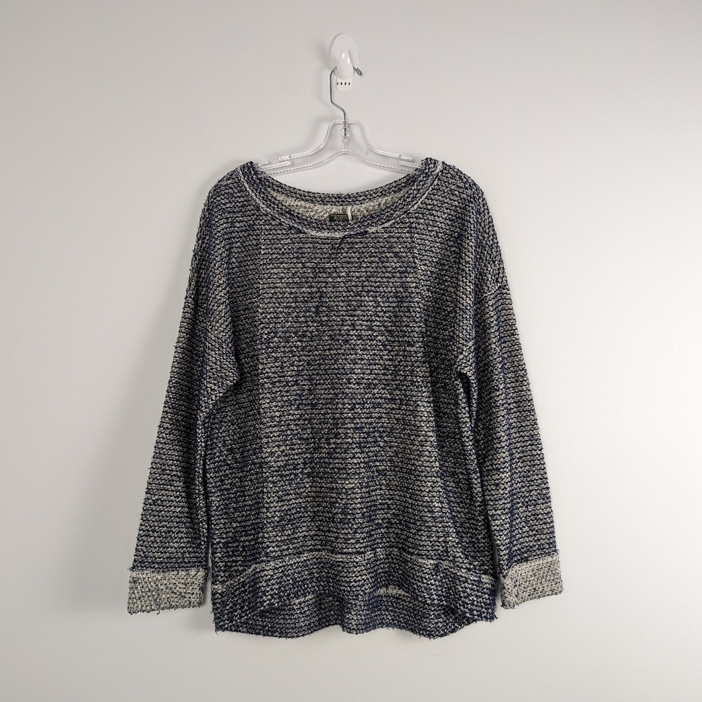 Women's Roots Textured Knit Sweater in Navy and White Size L - Picture 1 of 5